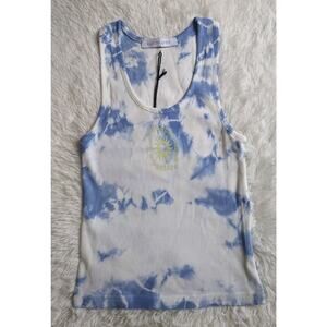 Daydreamer La Eye Tie Dye Tank In Periwinkle Cloud Crop Tank White/Blue XS NWT